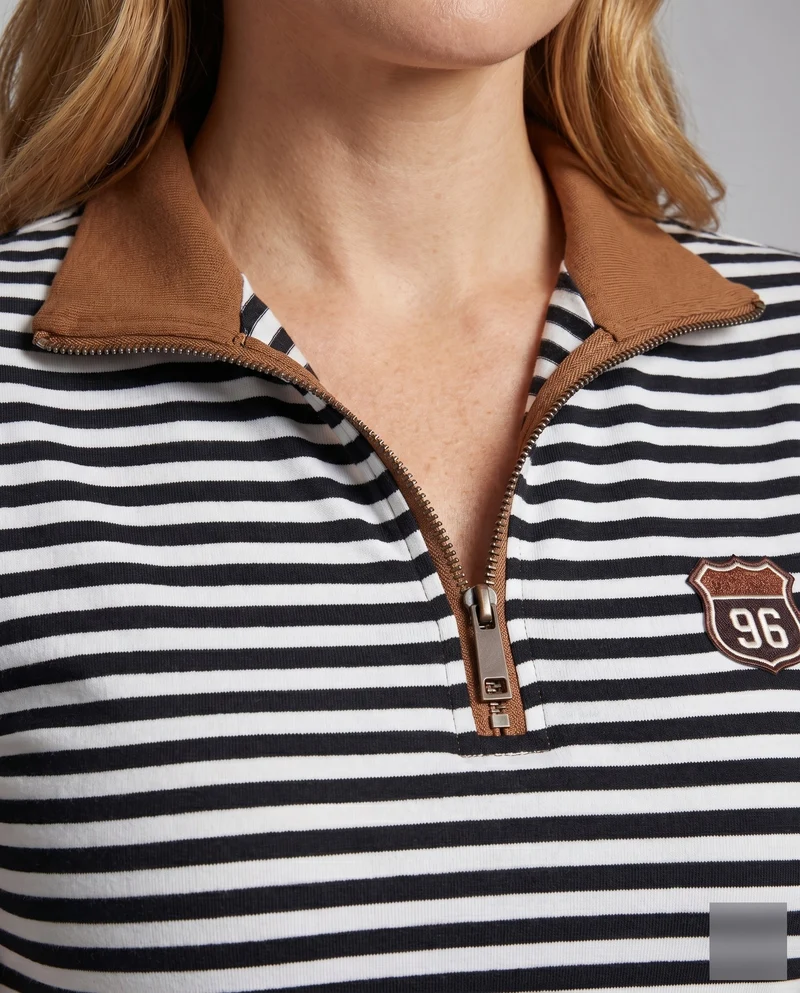 Damen Kurzarm-Polo Reißverschlusskragen Logo-Badge Stretch