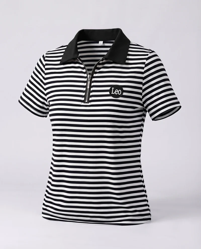 Damen Kurzarm-Polo Reißverschlusskragen Logo-Badge Stretch