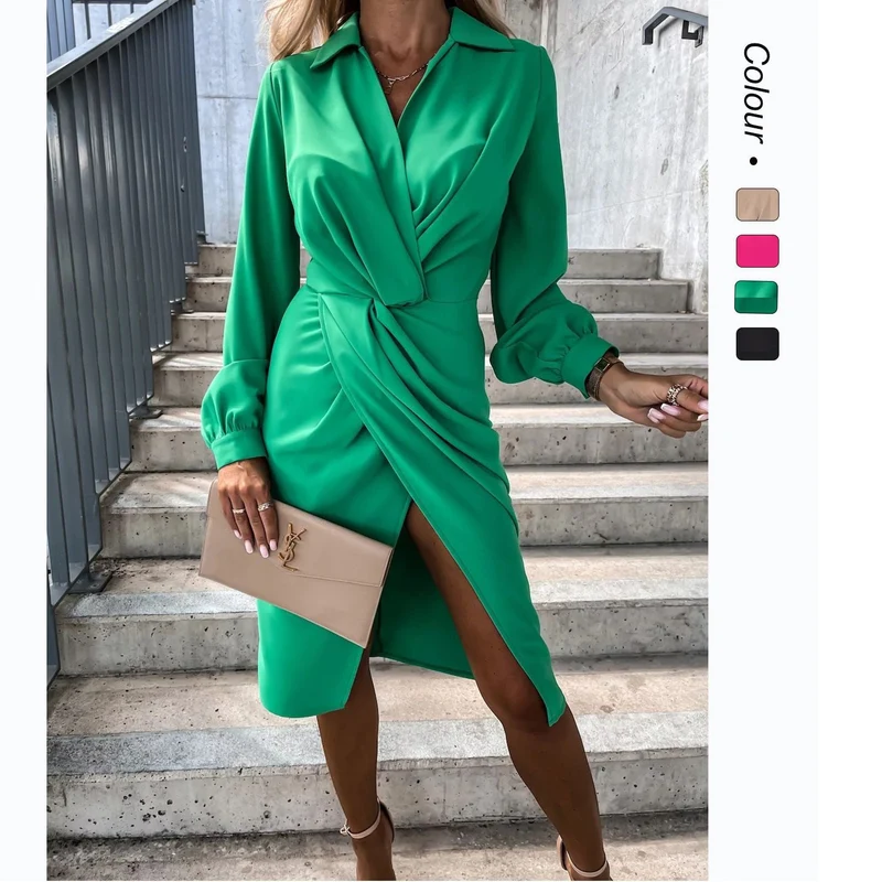 Damen Wickelkleid mit elegantem Bindegürtel und schickem V-Ausschnitt