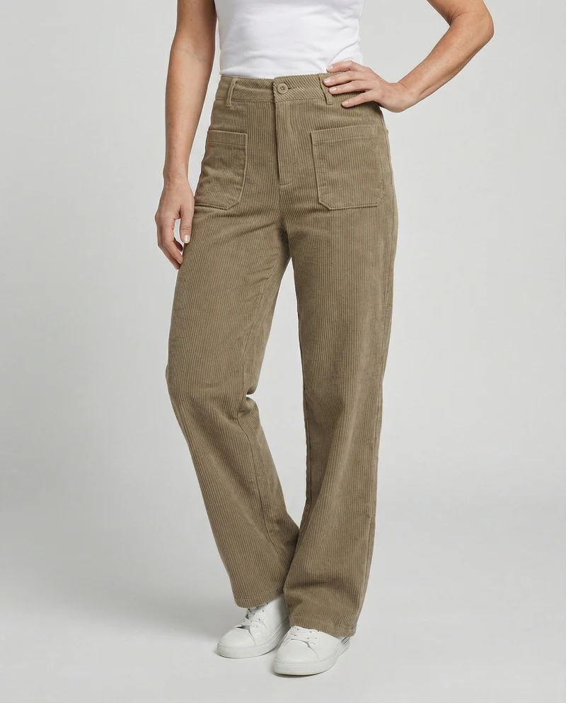 Damen Cordhose High Waist mit Taschen