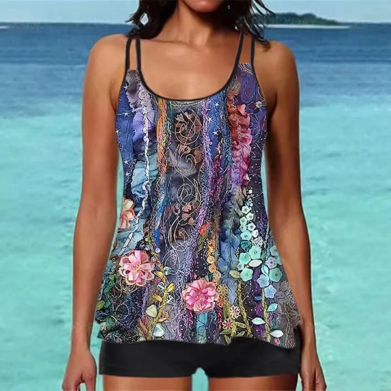 Damen Tankini-Oberteil mit floralem Design und Rückenriegel