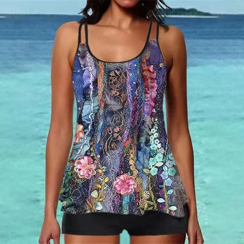 Damen Tankini-Oberteil mit floralem Design und Rückenriegel