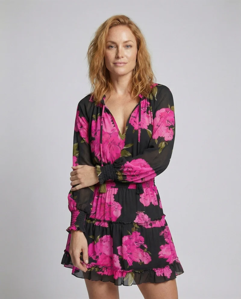 Damen Luftige Schnürkragen Stufenkleid