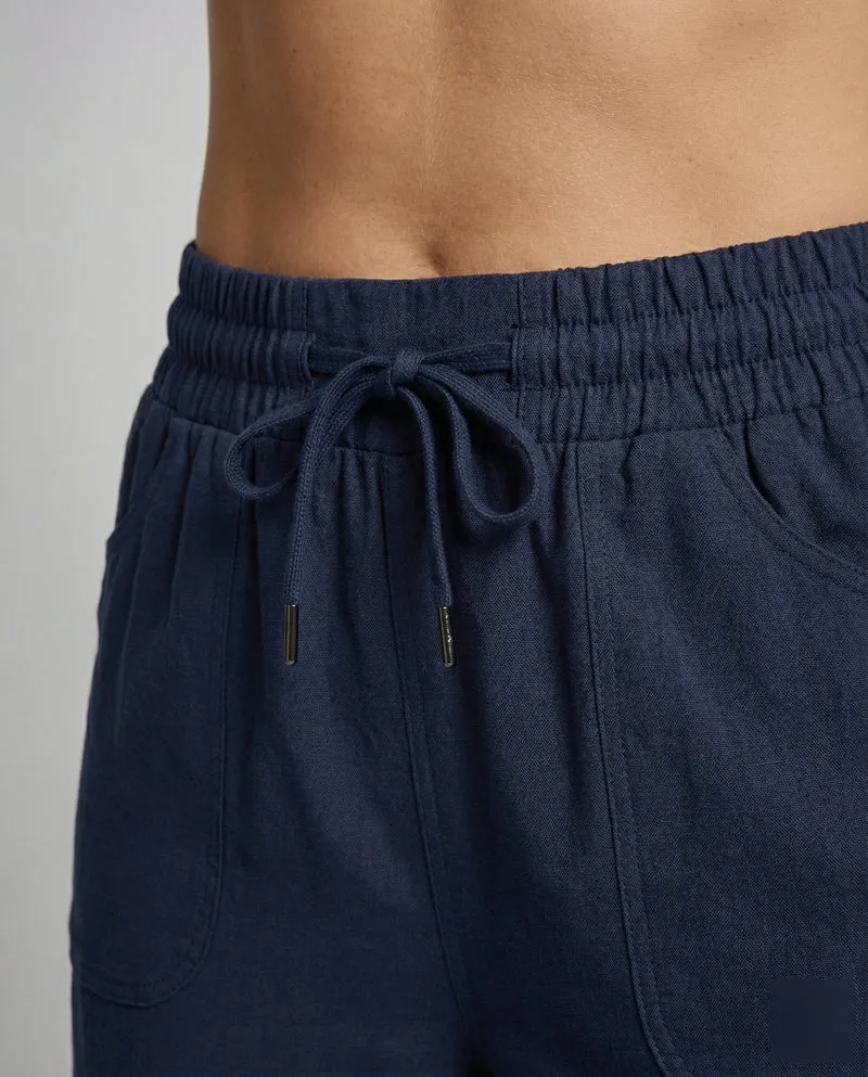 Damen weite Leinenoptik-Culotte mit geschwungenem Saum