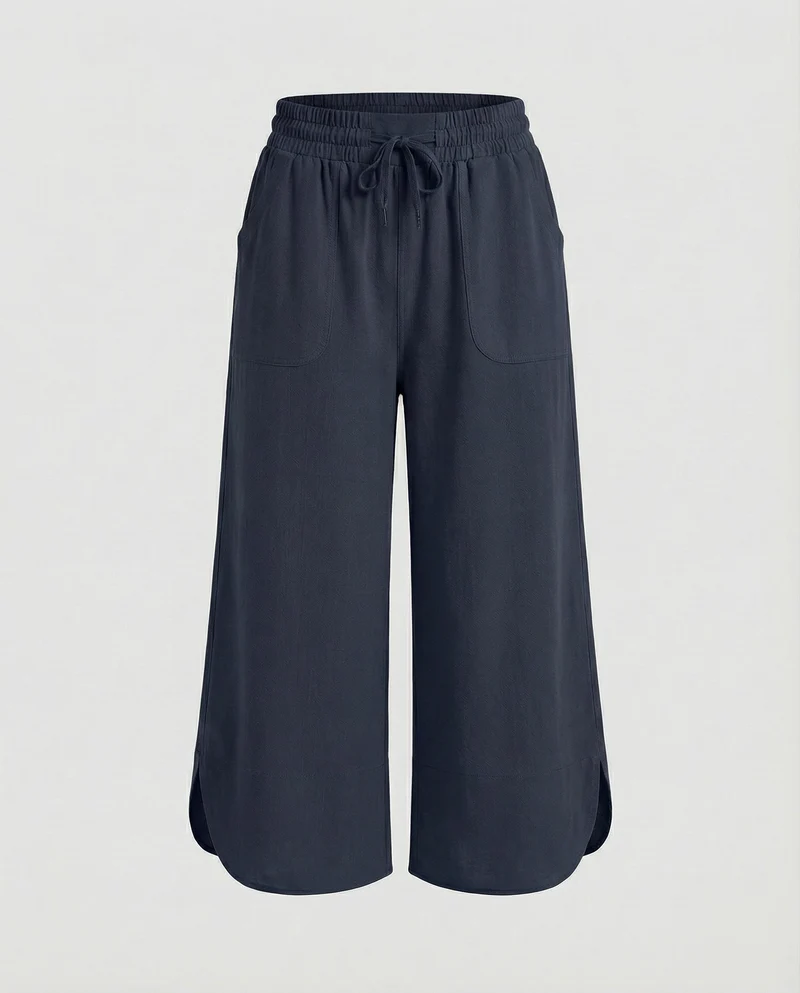 Damen weite Leinenoptik-Culotte mit geschwungenem Saum