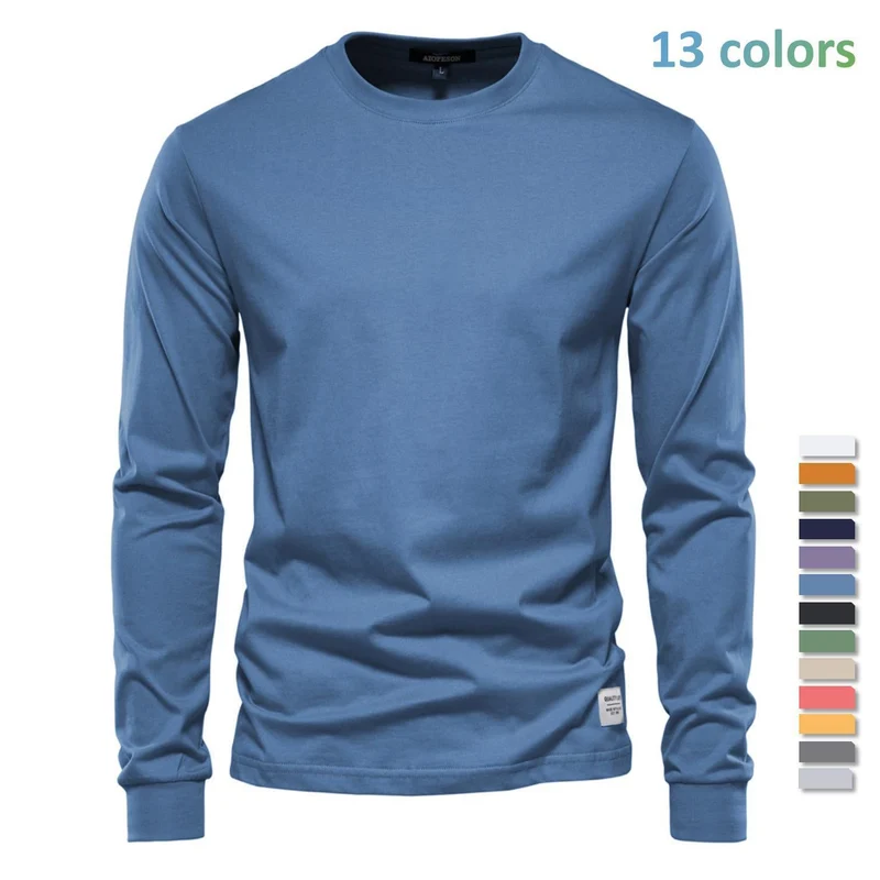 Herren nan klassisches langärmliges Baumwollshirt mit Rundhalsausschnitt und elastischen Bündchen