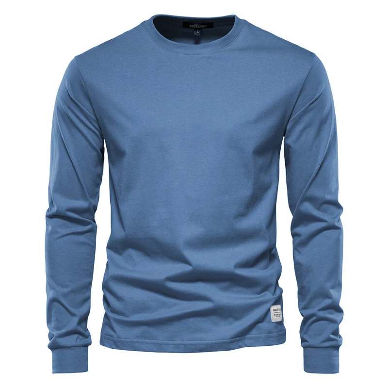 Herren nan klassisches langärmliges Baumwollshirt mit Rundhalsausschnitt und elastischen Bündchen