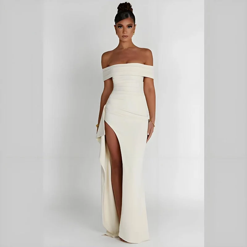 Damen Elegantes Off-Shoulder Abendkleid mit hohem Schlitz und tailliertem Schnitt