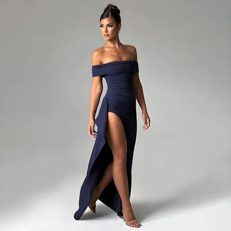 Damen Elegantes Off-Shoulder Abendkleid mit hohem Schlitz und tailliertem Schnitt