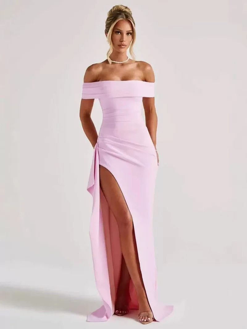 Damen Elegantes Off-Shoulder Abendkleid mit hohem Schlitz und tailliertem Schnitt