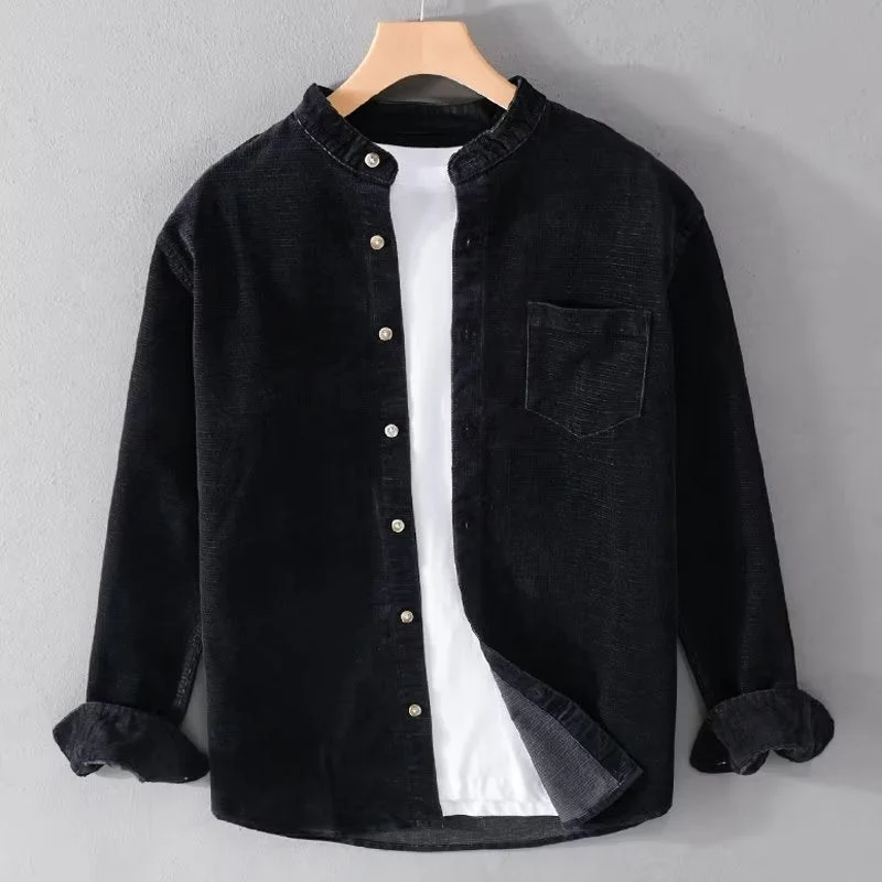 Herren Cordhemden mit Mandarin-Kragen und minimalistischem Design