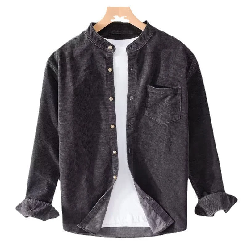 Herren Cordhemden mit Mandarin-Kragen und minimalistischem Design