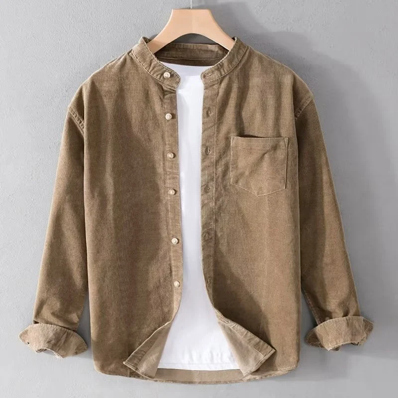 Herren Cordhemden mit Mandarin-Kragen und minimalistischem Design