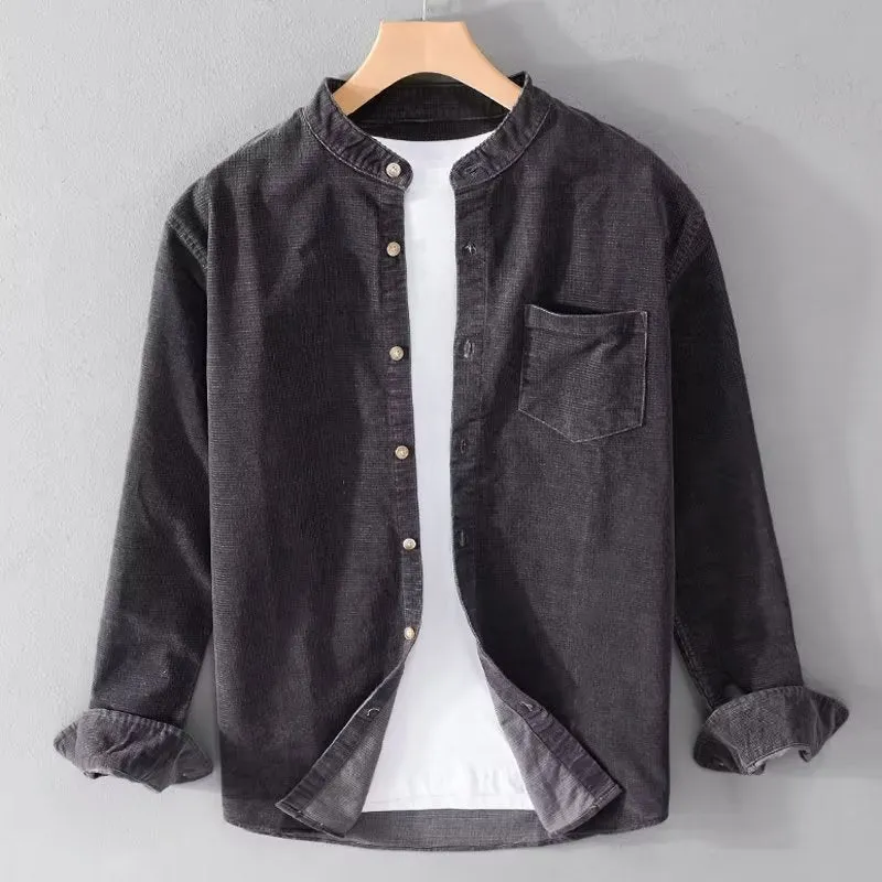 Herren Cordhemden mit Mandarin-Kragen und minimalistischem Design