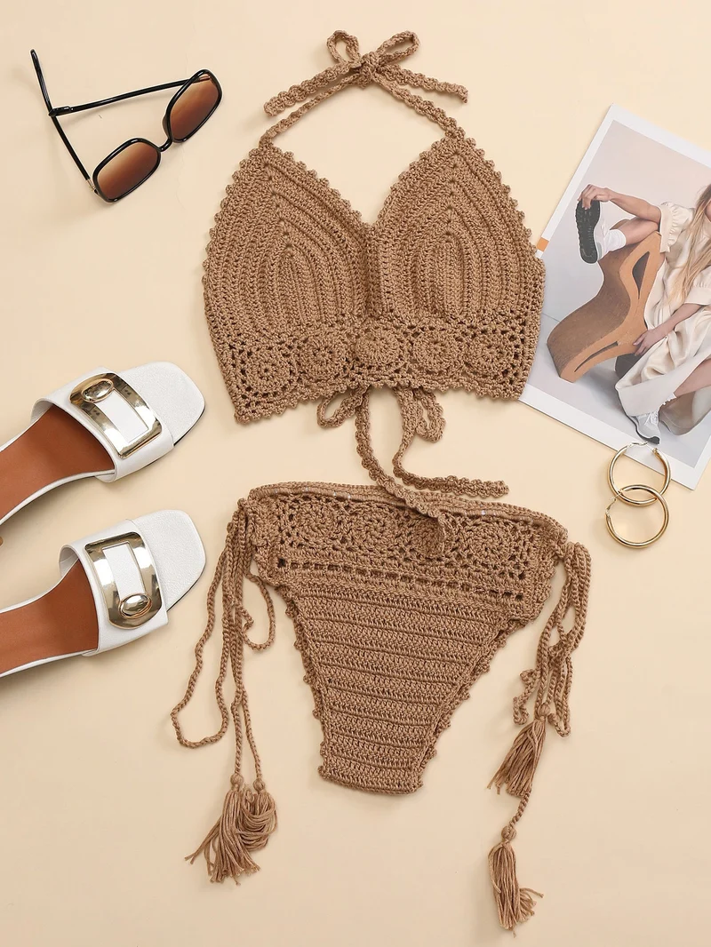Damen Häkel-Bikini-Set mit tschedderstoff und verstellbaren Trägern