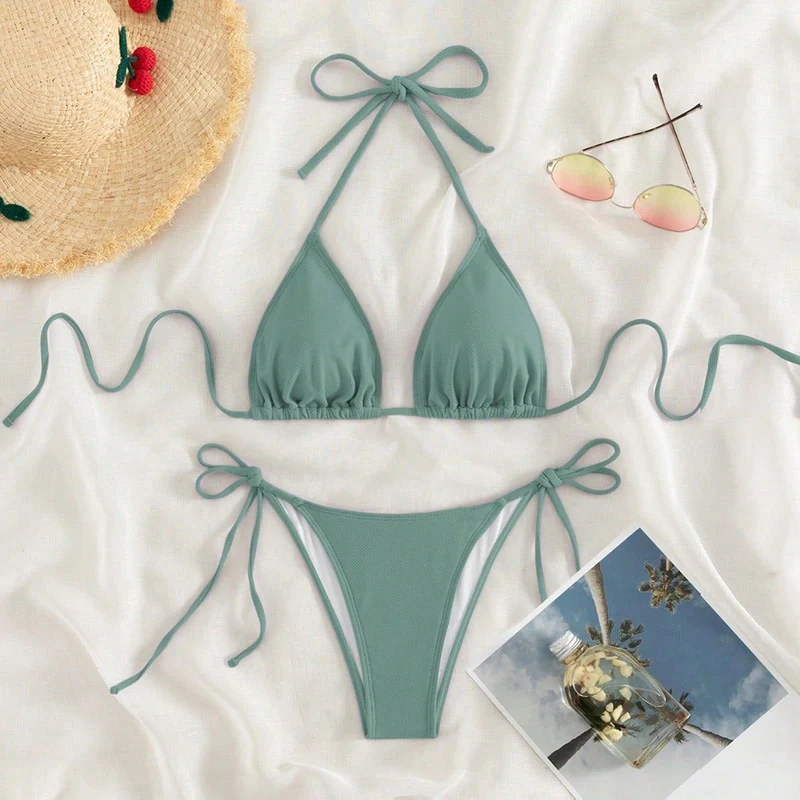 Damen Triangel-Bikini mit verstellbaren BindNord Taschenändern und hoher Beinausschnitt Nord Taschen