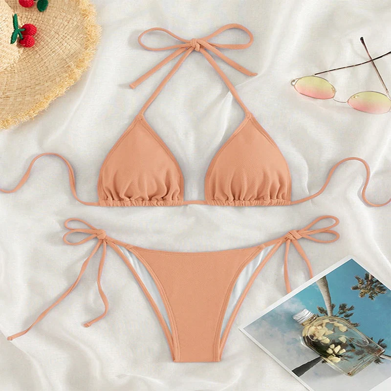 Damen Triangel-Bikini mit verstellbaren BindNord Taschenändern und hoher Beinausschnitt Nord Taschen