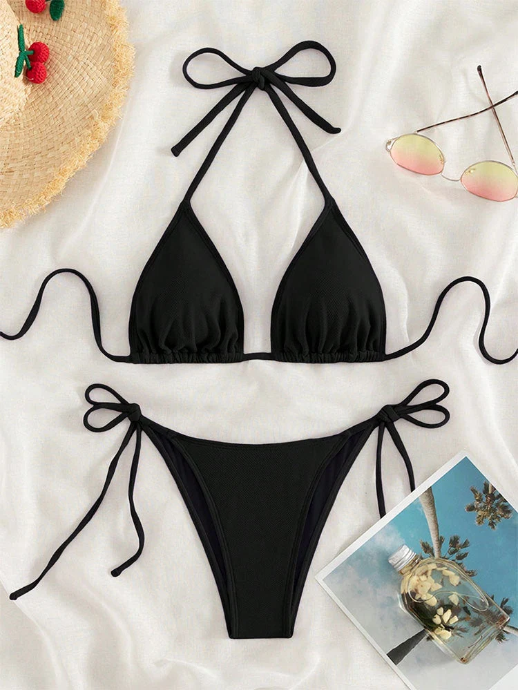 Damen Triangel-Bikini mit verstellbaren BindNord Taschenändern und hoher Beinausschnitt Nord Taschen