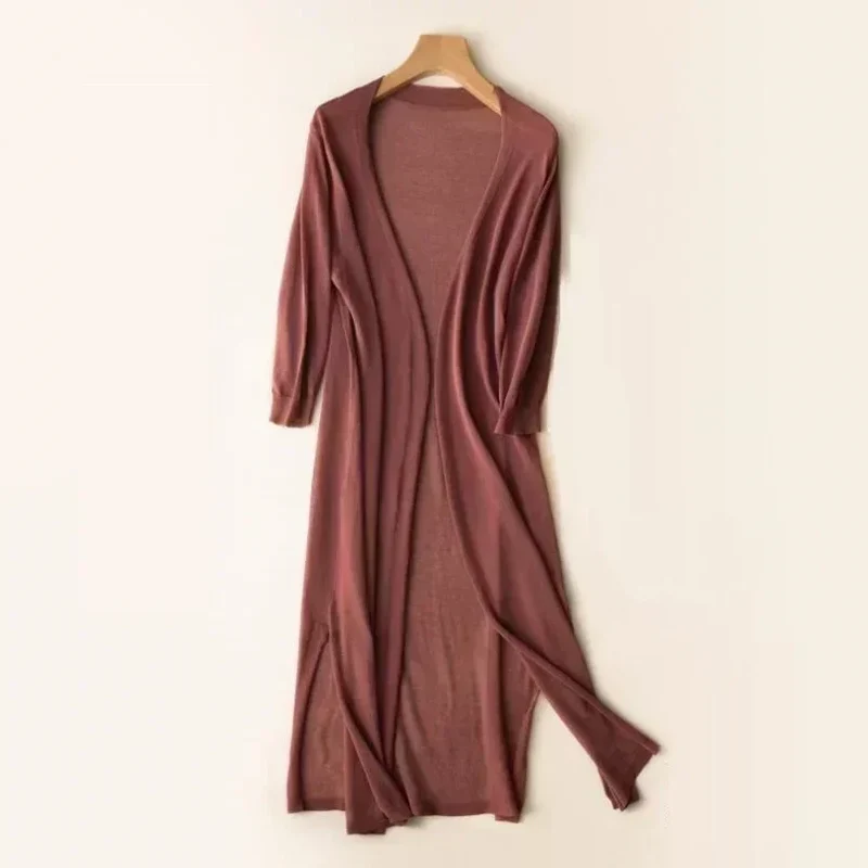 Lange Offene Front Strickjacke