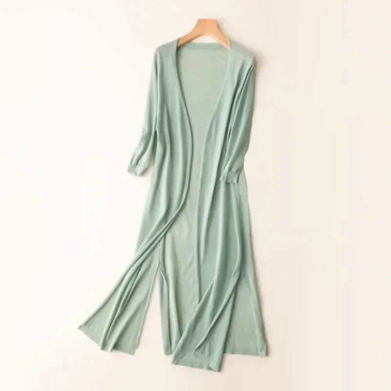 Lange Offene Front Strickjacke