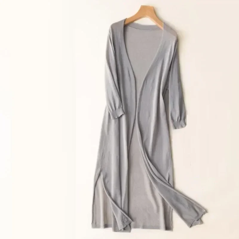 Lange Offene Front Strickjacke
