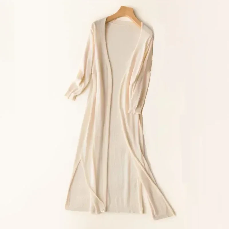 Lange Offene Front Strickjacke
