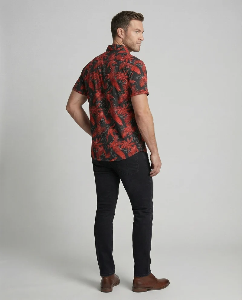 Herren Taillierte Paisley Kurzarmhemd