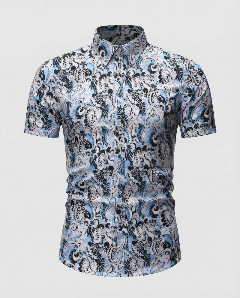 Herren Taillierte Paisley Kurzarmhemd