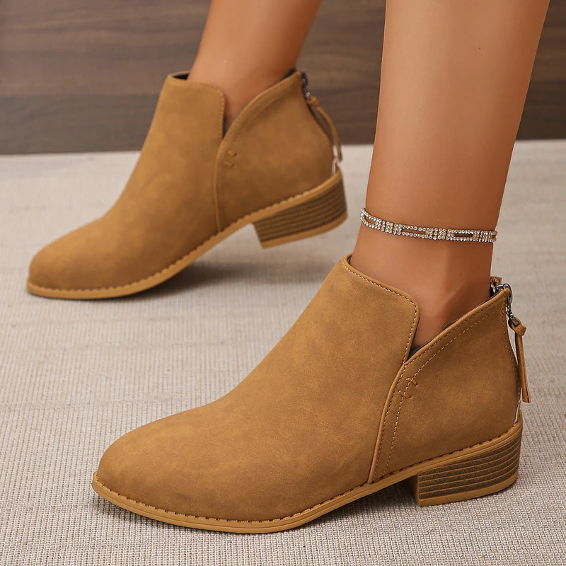 Damen modische Ankle Boots mit seitlichem Reißverschluss und geschmackvollem Design
