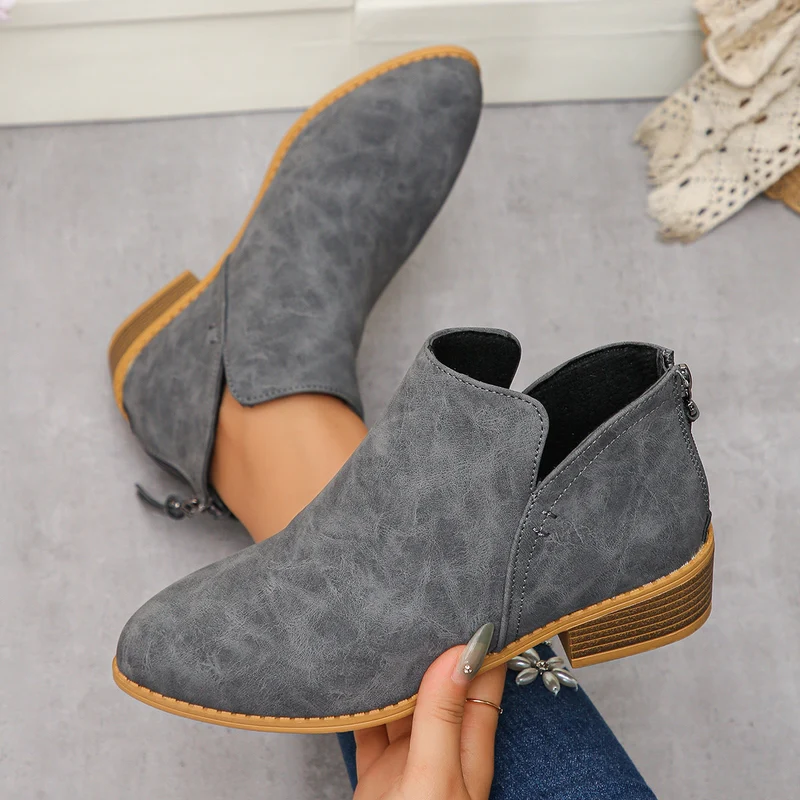 Damen modische Ankle Boots mit seitlichem Reißverschluss und geschmackvollem Design