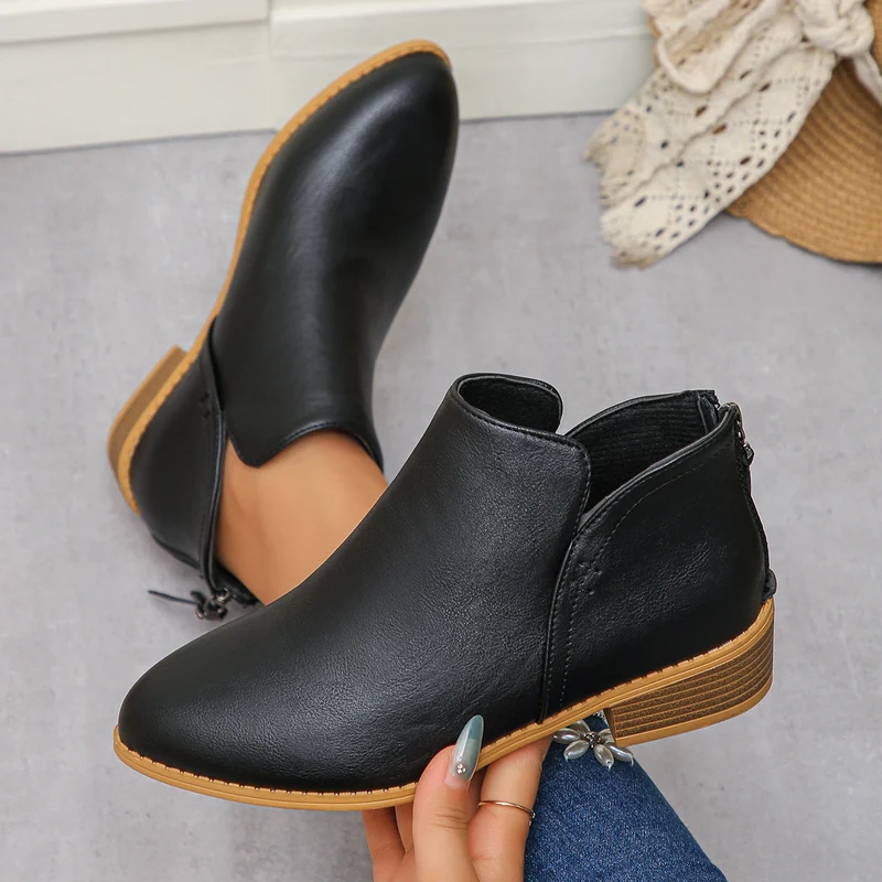 Damen modische Ankle Boots mit seitlichem Reißverschluss und geschmackvollem Design