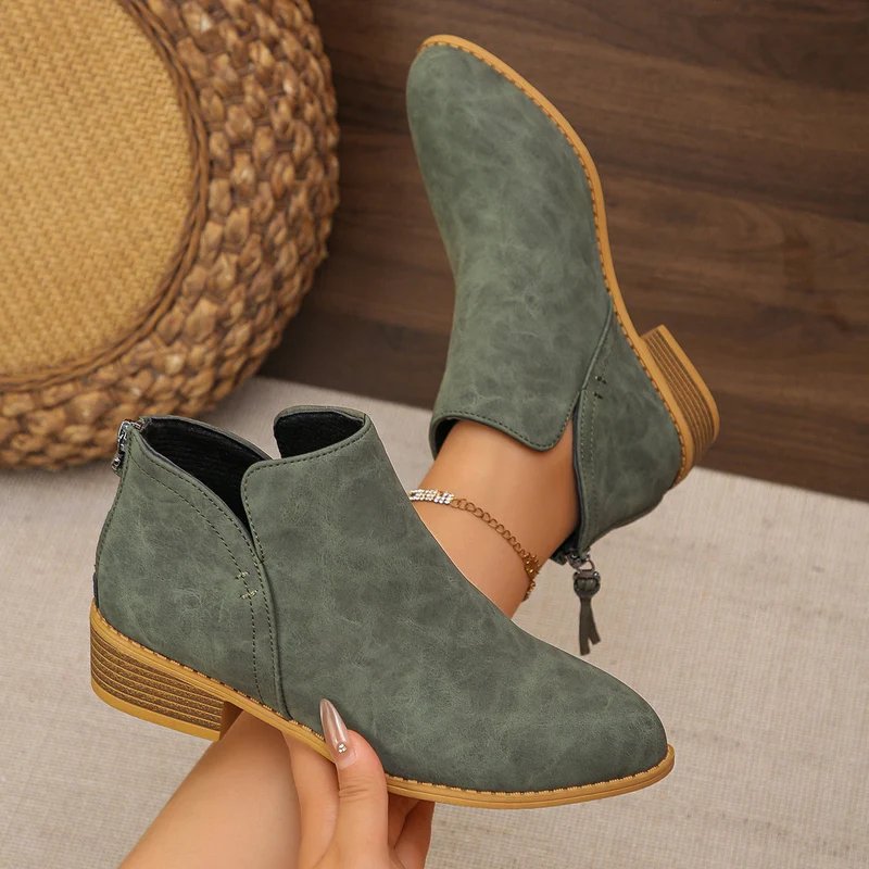 Damen modische Ankle Boots mit seitlichem Reißverschluss und geschmackvollem Design