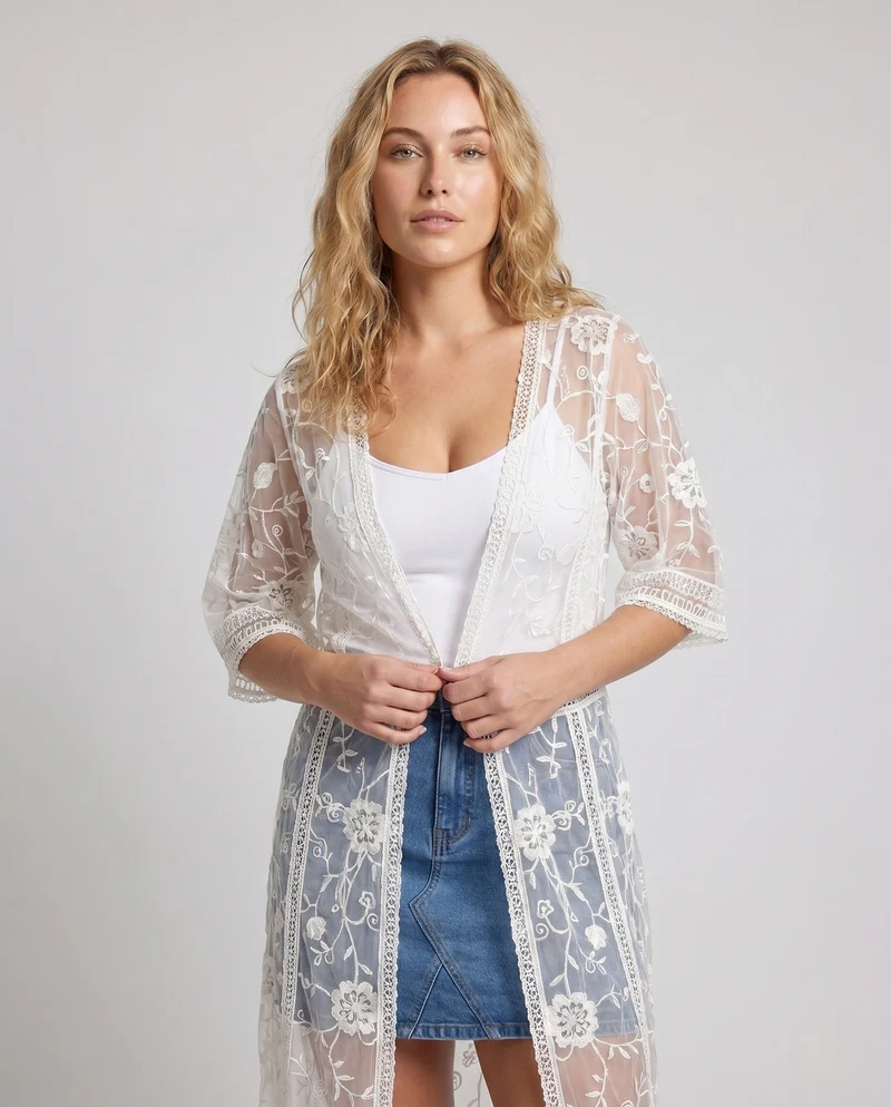 Damen Transparente Strandcover mit kunstvollen Stickereien Nord Taschen