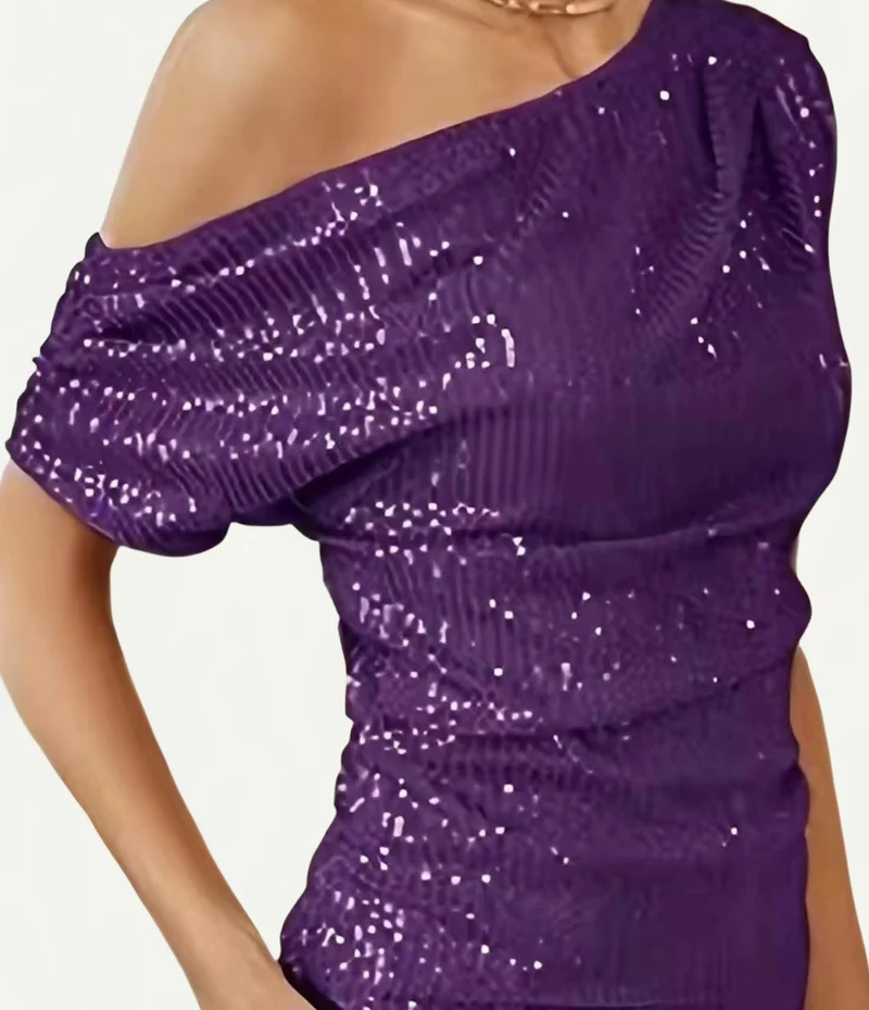 Damen Elegantes asymmetrisches Top mit Glitzerakzenten