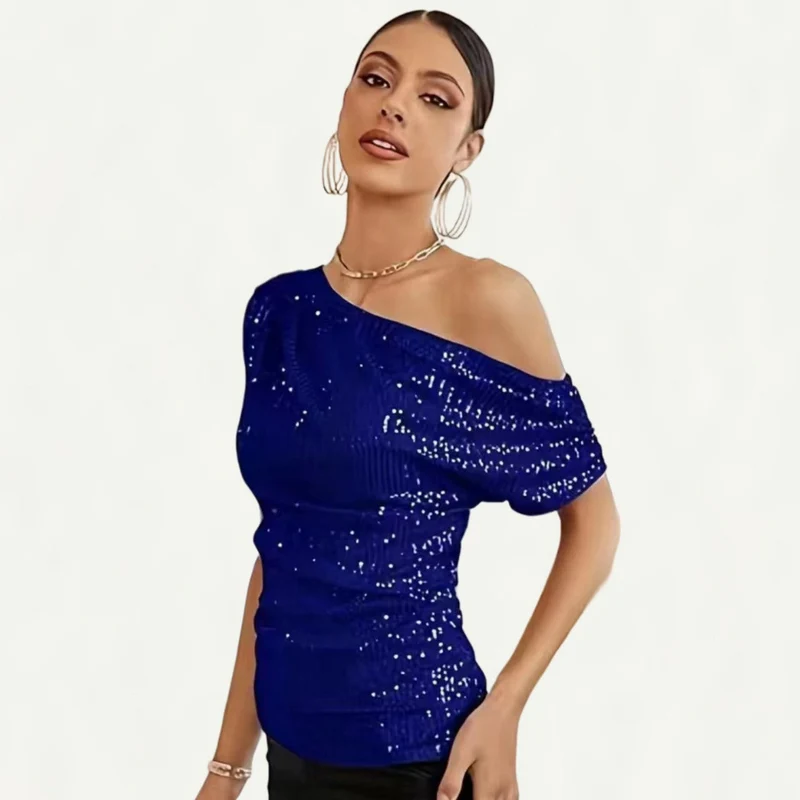 Damen Elegantes asymmetrisches Top mit Glitzerakzenten