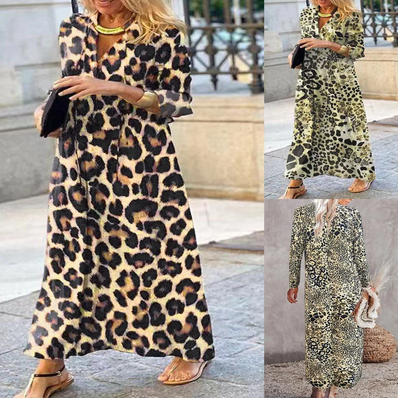 Damen Maxikleid mit trendigem Leopardenmuster und elegantem Wickeldesign
