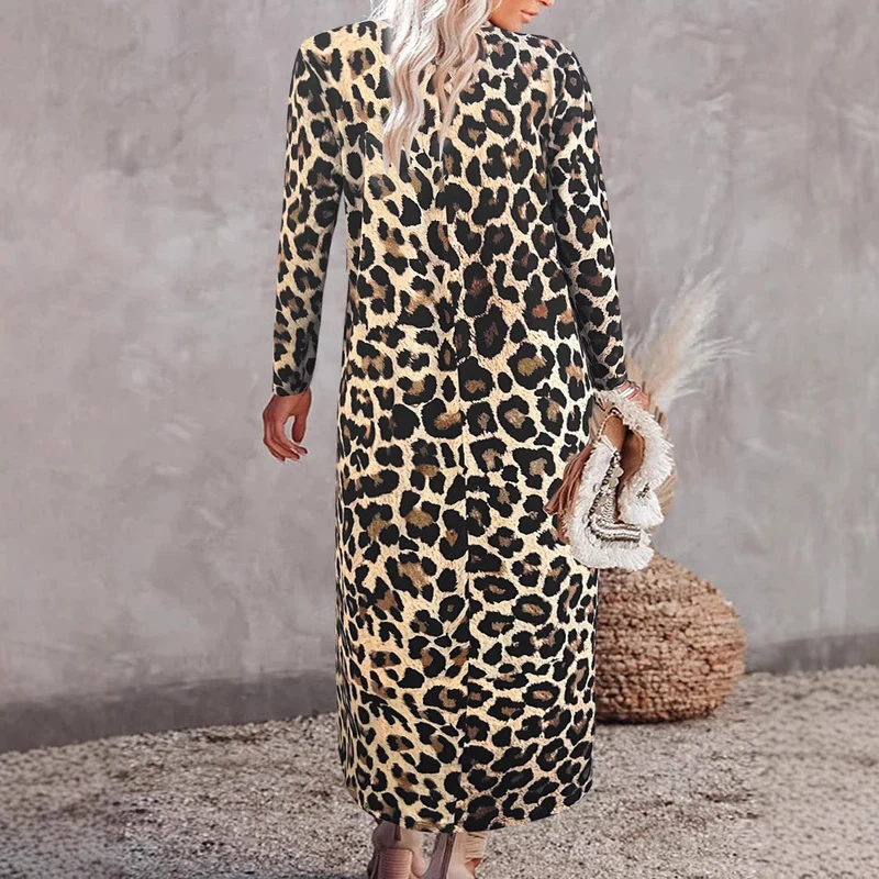 Damen Maxikleid mit trendigem Leopardenmuster und elegantem Wickeldesign