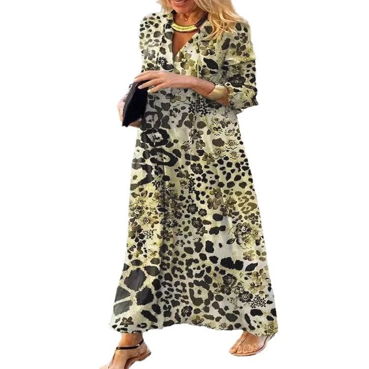 Damen Maxikleid mit trendigem Leopardenmuster und elegantem Wickeldesign