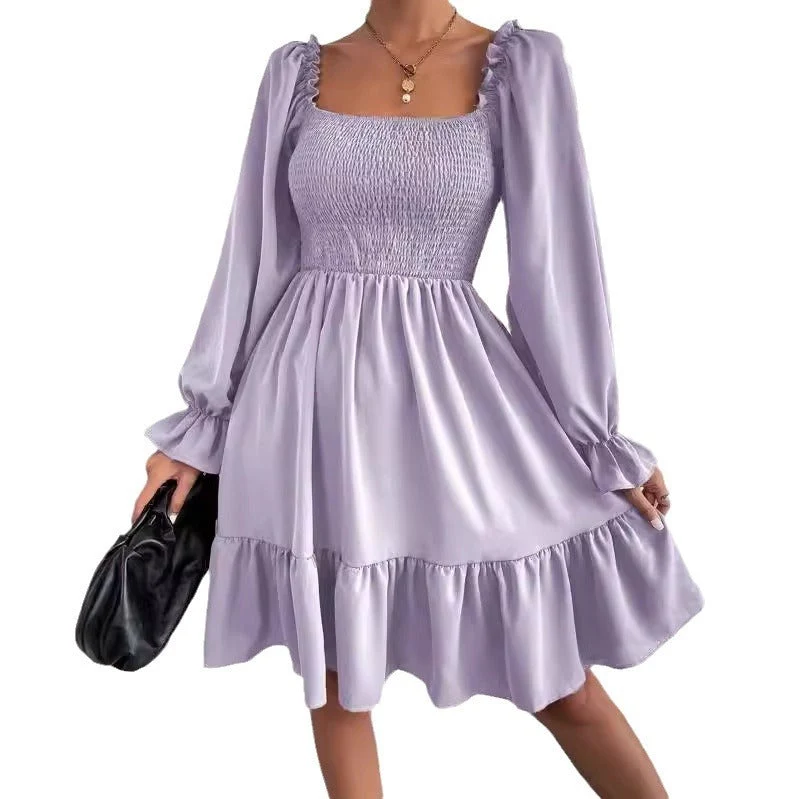 Damen Luftiges Minikleid mit Puffärmeln und Rüschendetails Nord Taschen