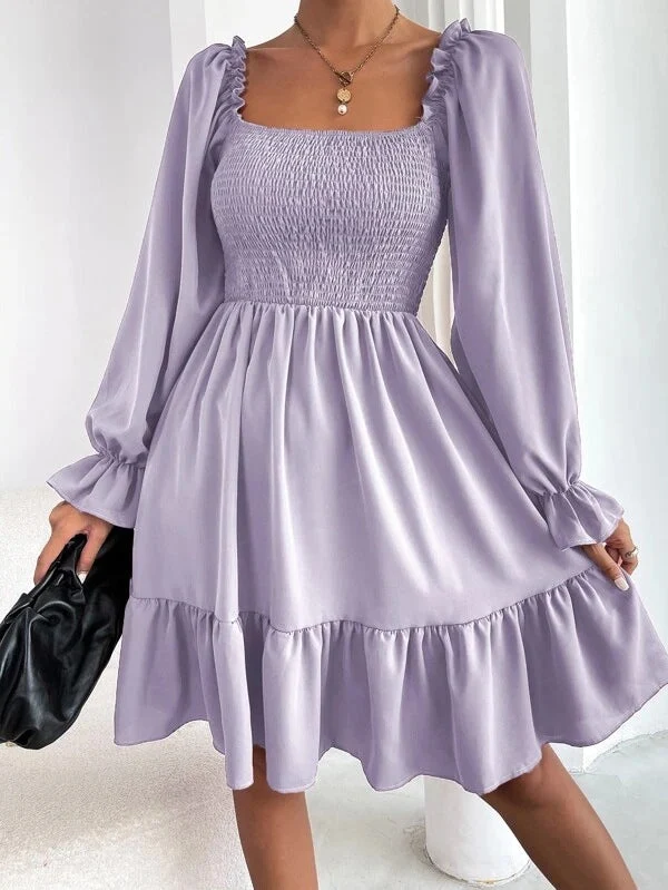 Damen Luftiges Minikleid mit Puffärmeln und Rüschendetails Nord Taschen