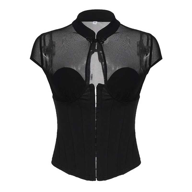 Damen Corsage mit transparenten Einsätzen und raffinierter Schnürungsdetail
