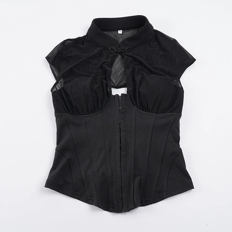 Damen Corsage mit transparenten Einsätzen und raffinierter Schnürungsdetail