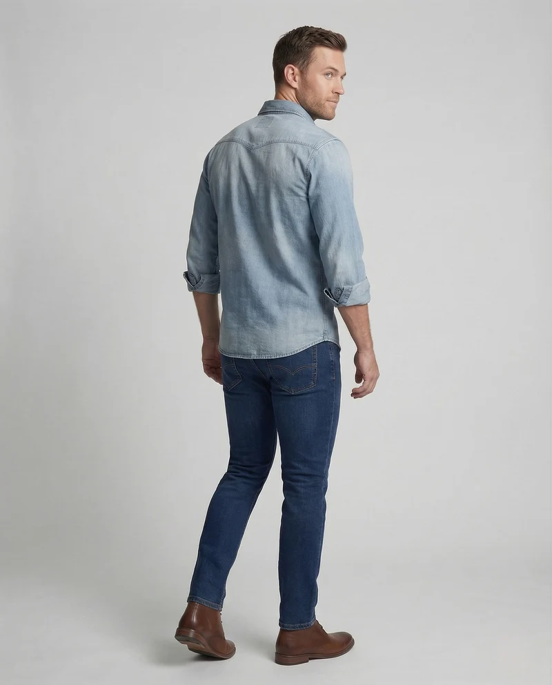 Herren Jeanshemd Slim Fit mit Druckknöpfen und Brusttaschen