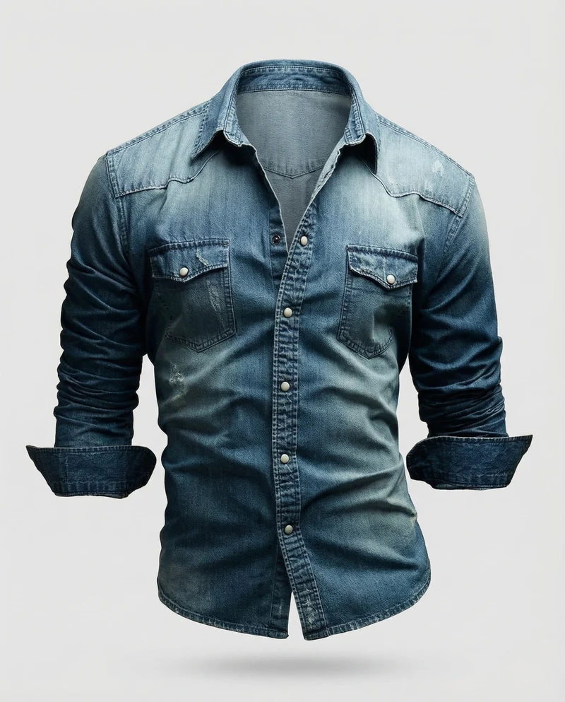 Herren Jeanshemd Slim Fit mit Druckknöpfen und Brusttaschen