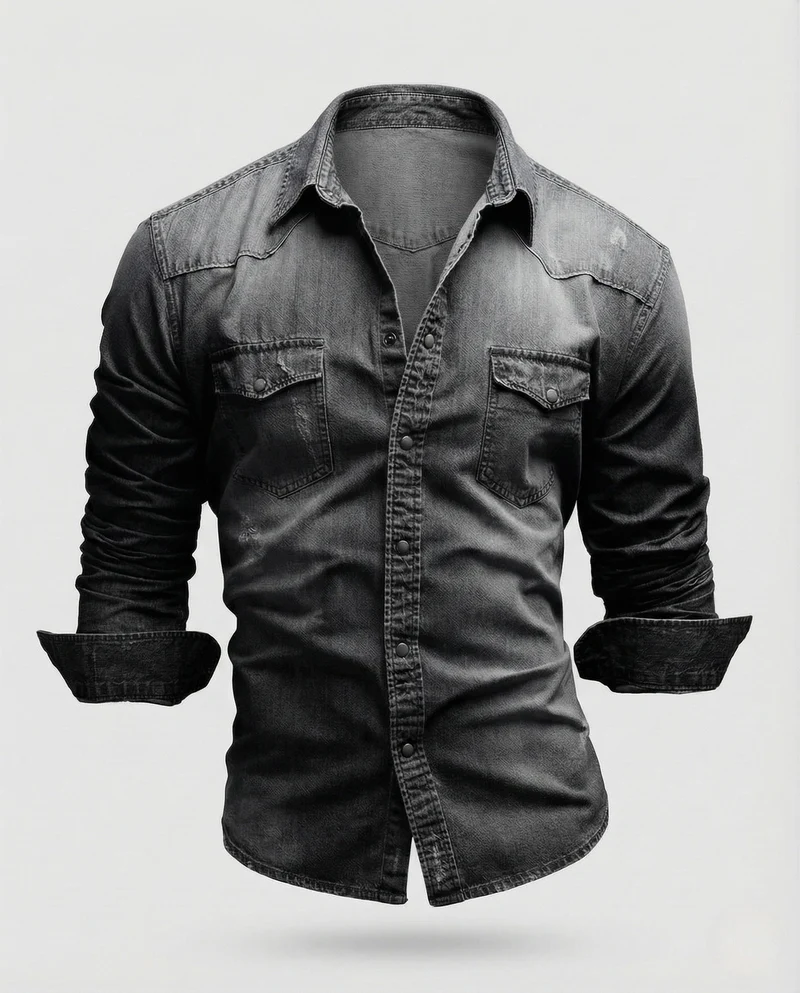 Herren Jeanshemd Slim Fit mit Druckknöpfen und Brusttaschen