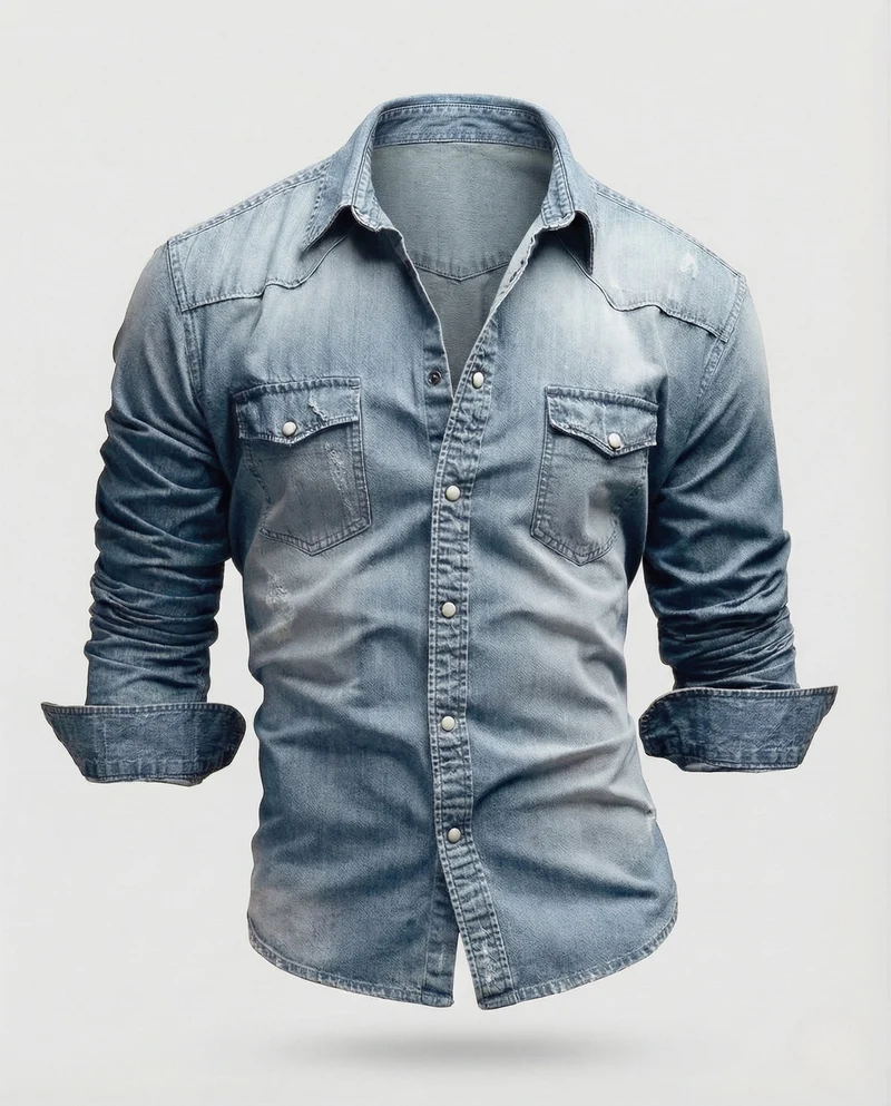 Herren Jeanshemd Slim Fit mit Druckknöpfen und Brusttaschen