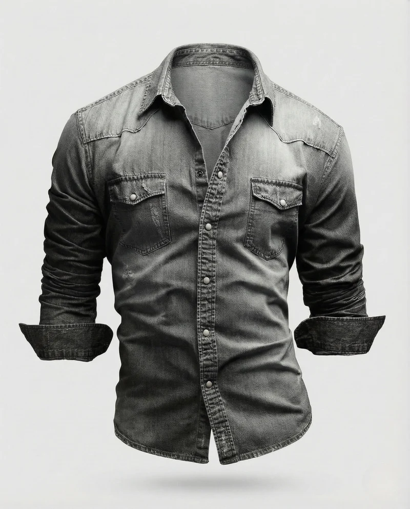 Herren Jeanshemd Slim Fit mit Druckknöpfen und Brusttaschen