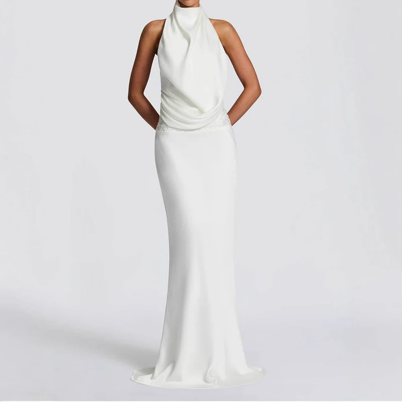 Damen Elegantes Hochzeitskleid mit schimmerndem Taillenband Nord Taschen