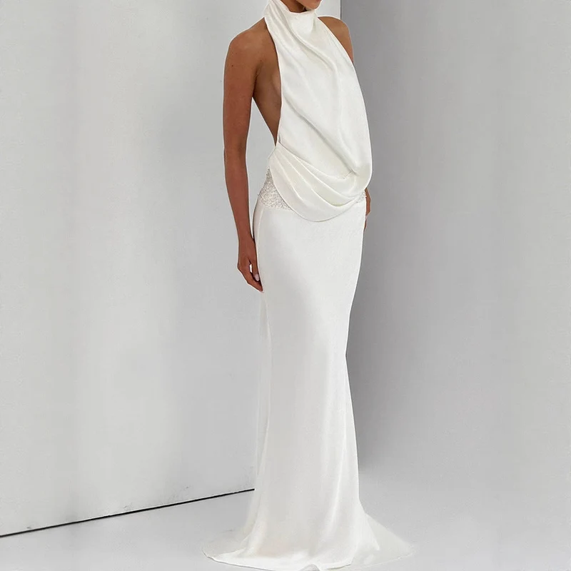 Damen Elegantes Hochzeitskleid mit schimmerndem Taillenband Nord Taschen