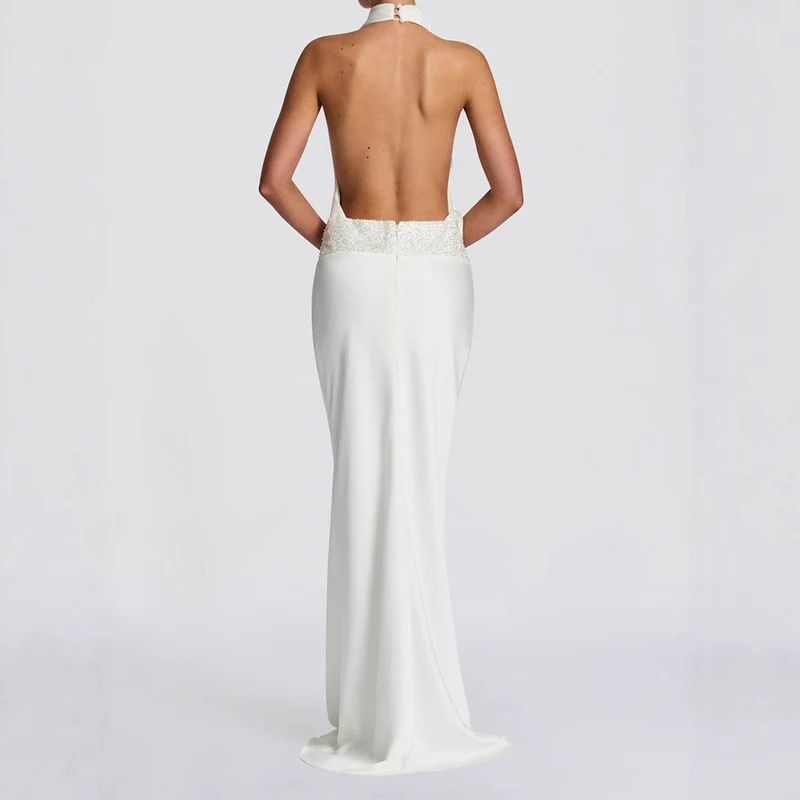 Damen Elegantes Hochzeitskleid mit schimmerndem Taillenband Nord Taschen
